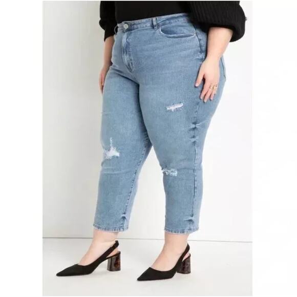 NWT NEW‎ Eloquii Classic Fit Stretch Denim Mom Jean Denim Jeans Distressed - Picture 3 of 16